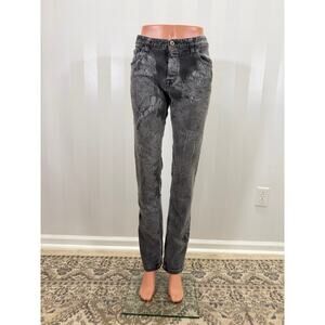 JUST CAVALLI Women’s Distressed Gray/Black Print Skinny Jeans Sz 32